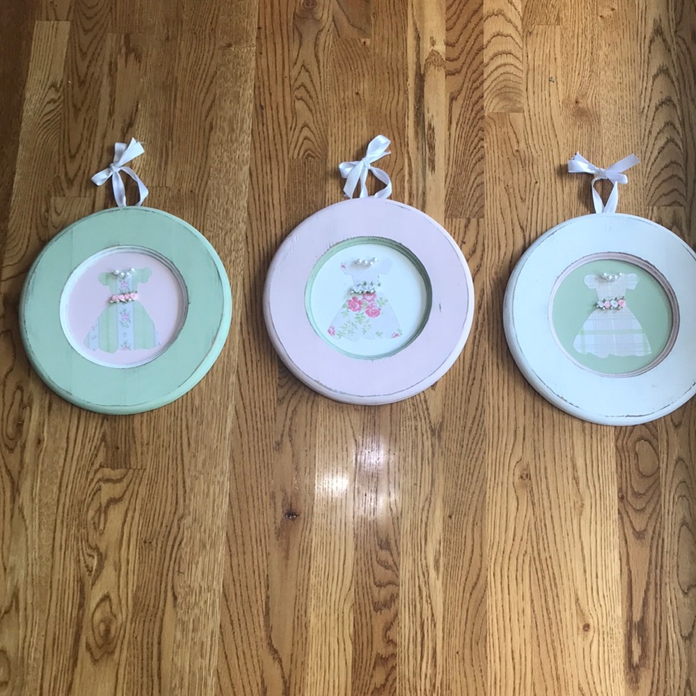 Set of three little girl wooden dress wall decor